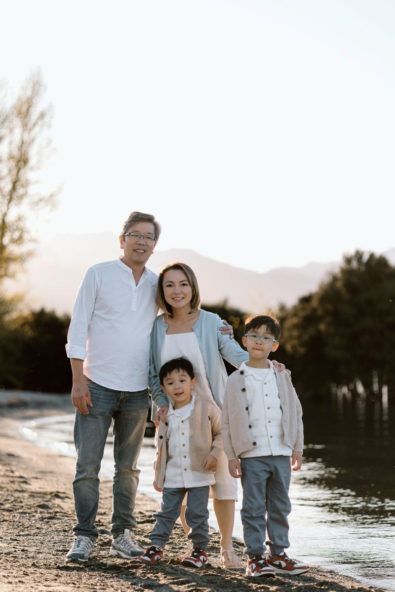 Singapore family at Lake Wanaka during a photoshoot